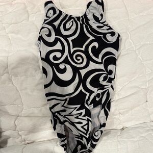 Black and White Swirl Pattern gymnastics leotard